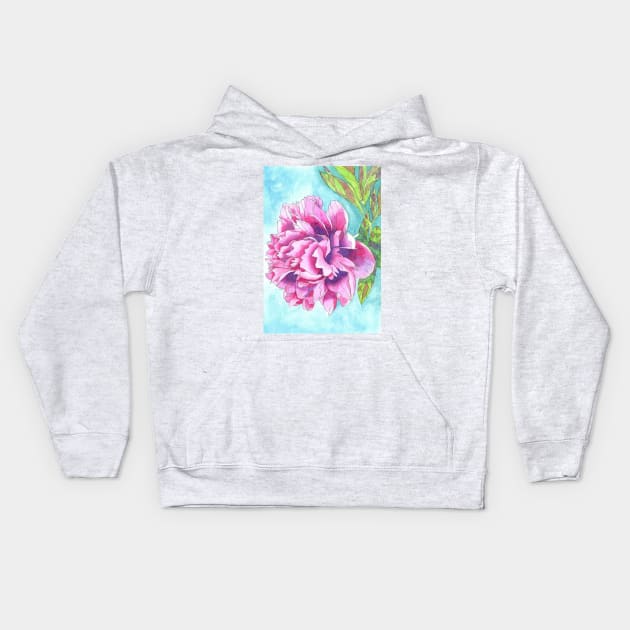 Pink Peony Rose painting Kids Hoodie by esvb